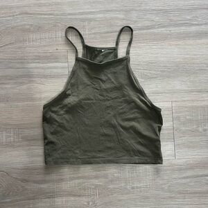 Khaki green halter crop top
